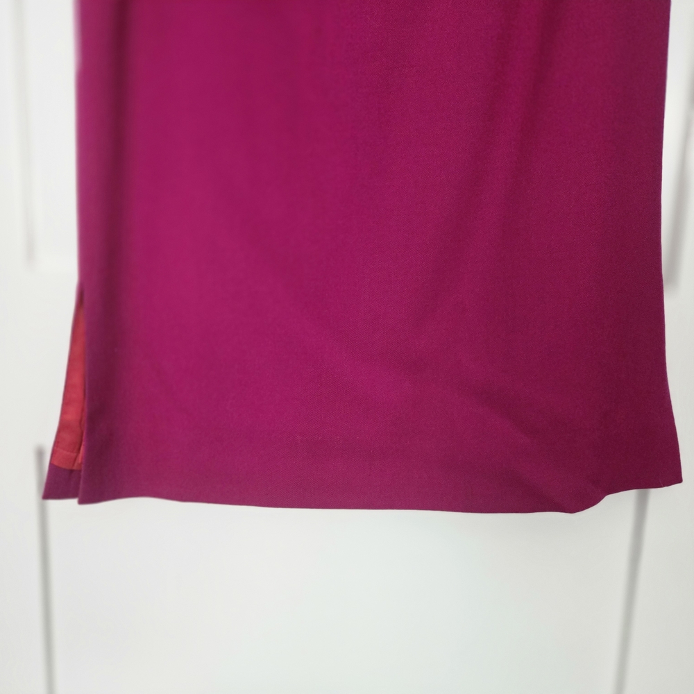 Vintage Albert Chan Magenta Pencil Midi Skirt With Side Slit Size 6 100% Wool - Picture 2 of 13